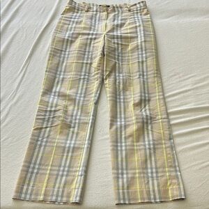 Burberry Beige Plaid Chinos with Neon Yellow Stripe